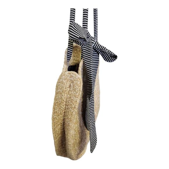 Fifth & Luxe Boho Woven Round Tan Rafia Striped Handle Beach Resort Purse Bag - Picture 4 of 7